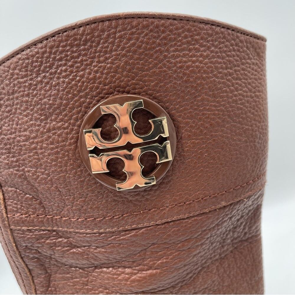 NEW TORY BURCH Boots Claire Tumbled Leather Tall Riding Boot Brown Zipper SZ 5 - Picture 10 of 15
